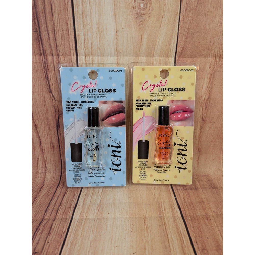 Ioni Crystal Lip Gloss 2-Pack Clear Vanilla Passion Fruit High Shine Vegan New